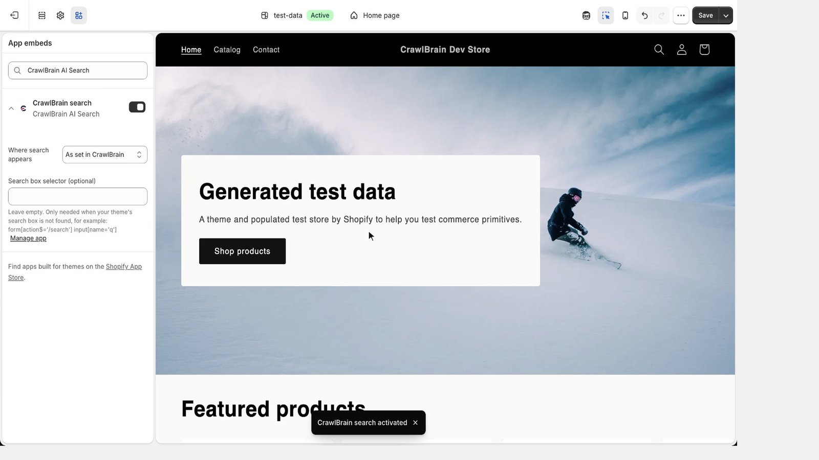 App embeds in the Shopify theme editor