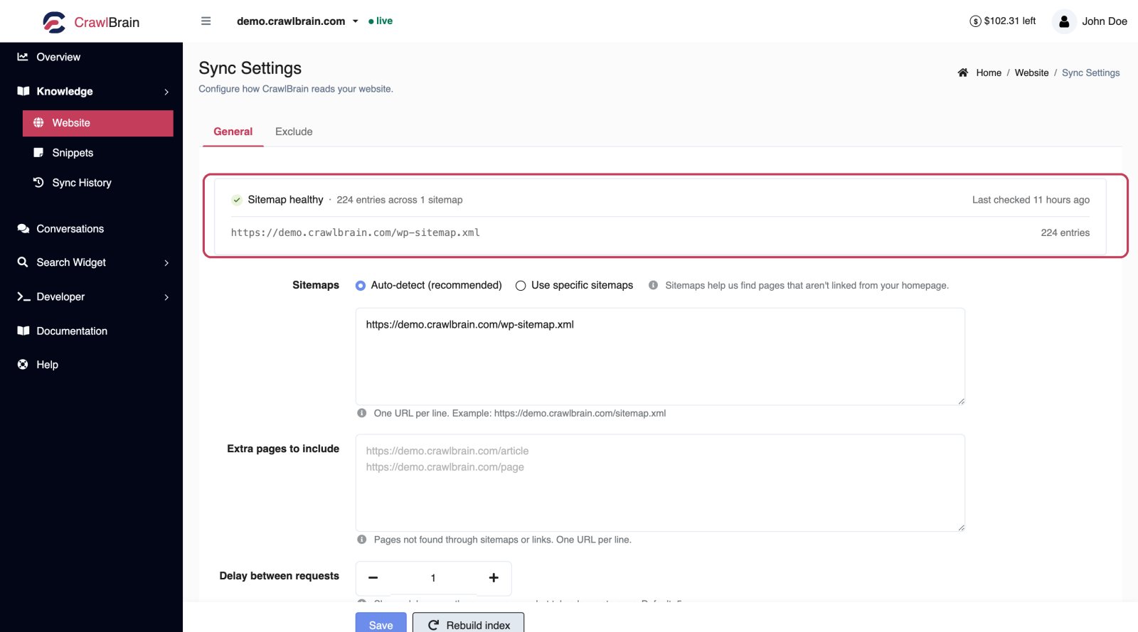 Sync Settings, General tab