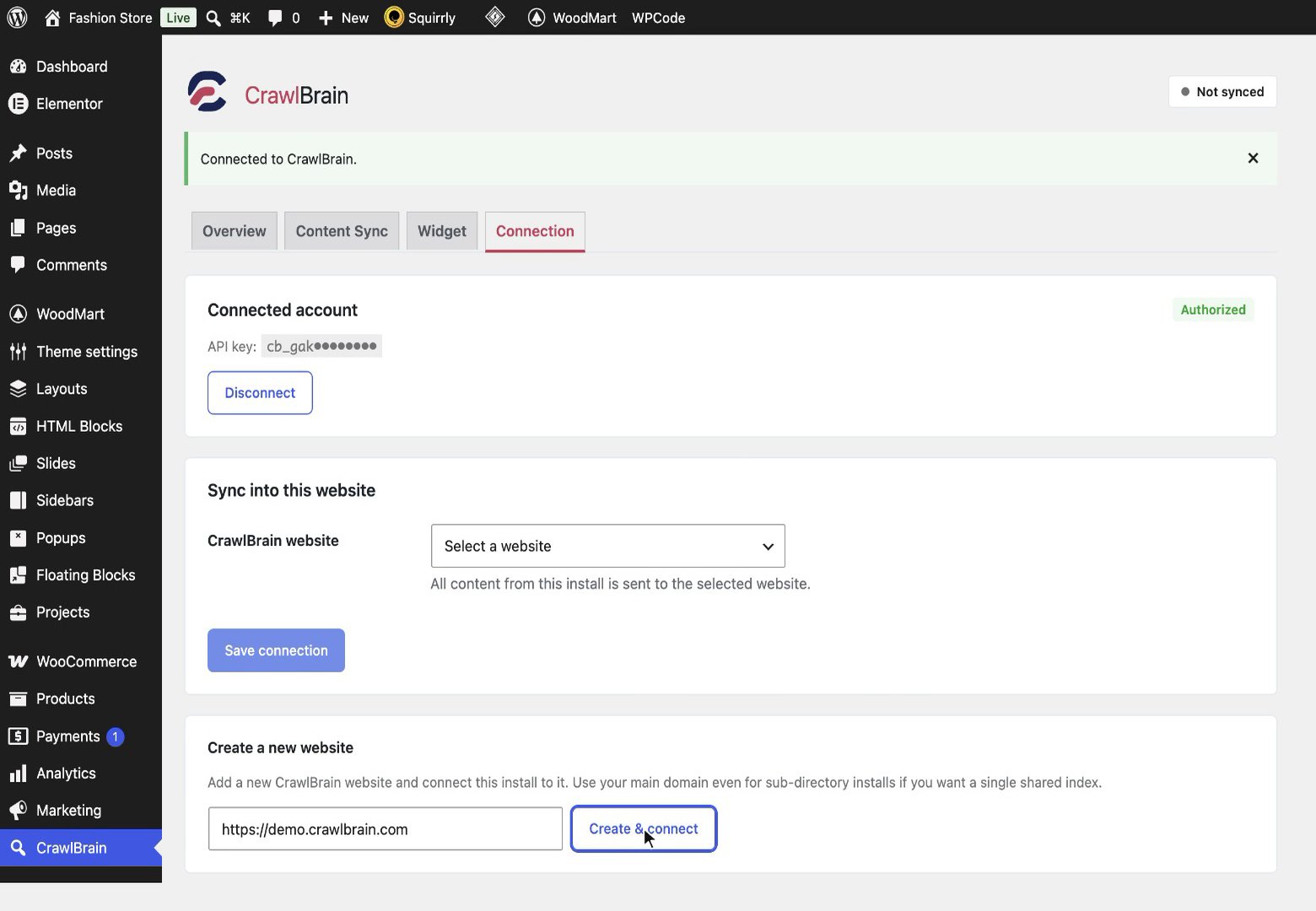 Create and connect the website