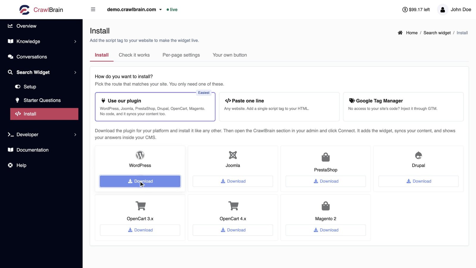 Downloading the WordPress plugin