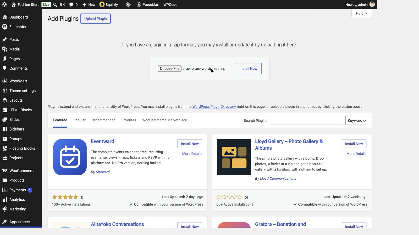 Uploading the plugin in WordPress
