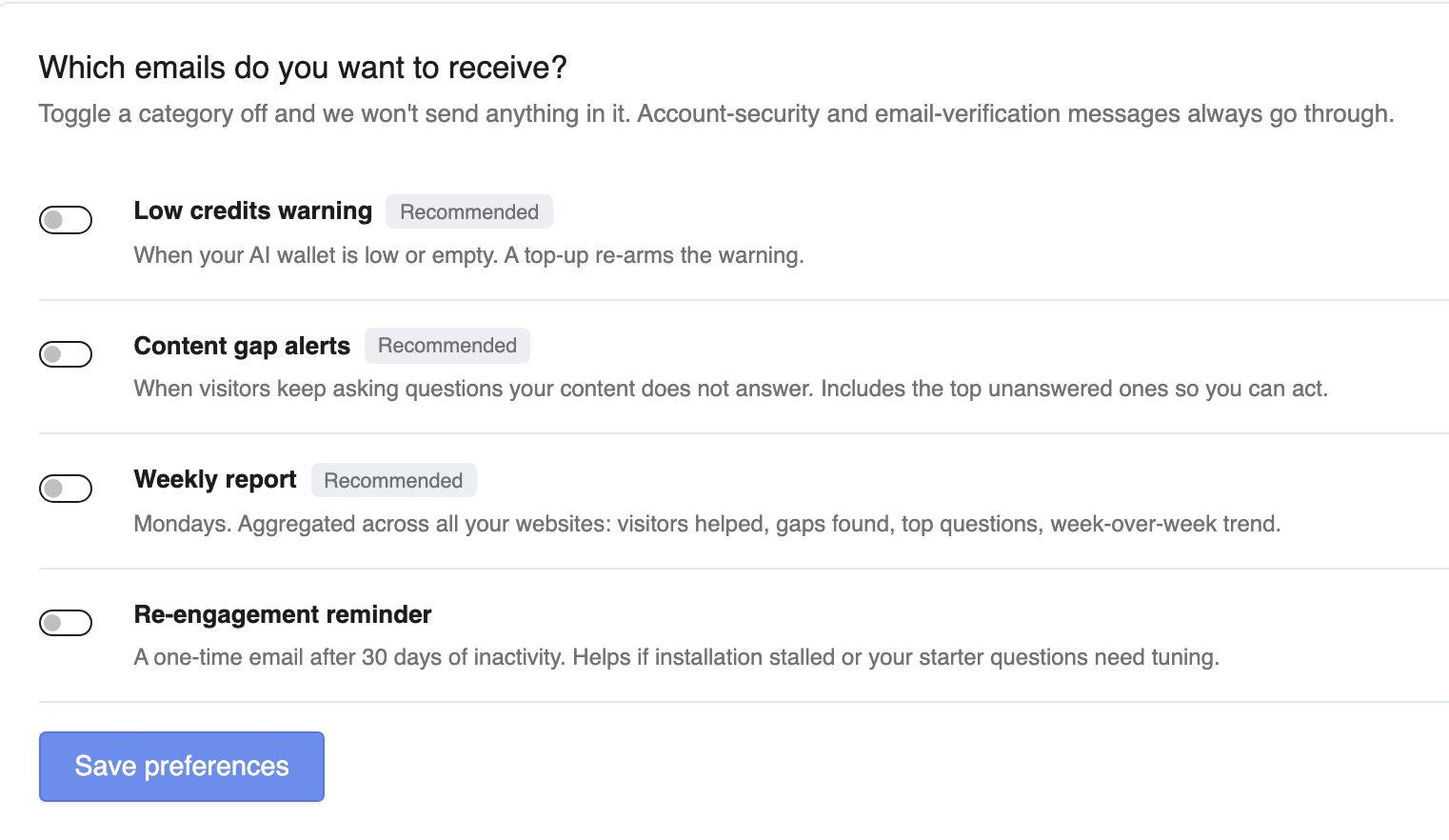 Zoomed in: the email categories