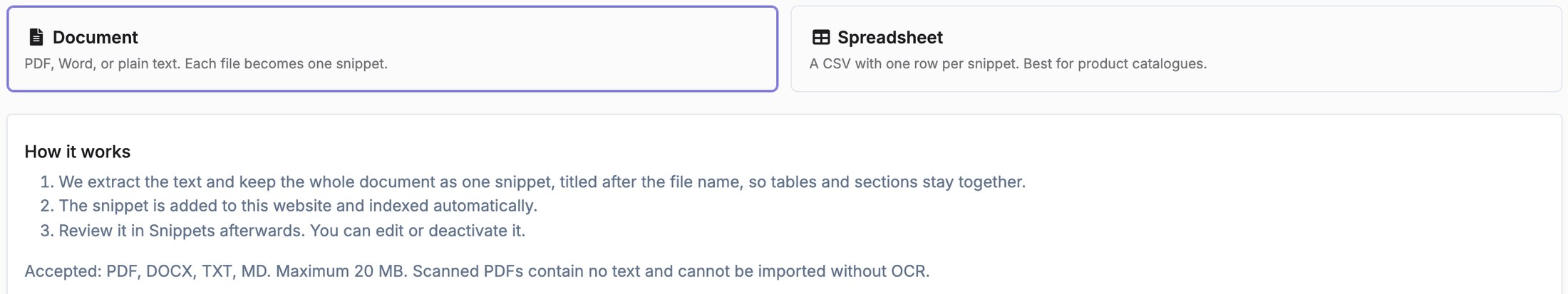 Zoomed in: document or spreadsheet, and how an import works