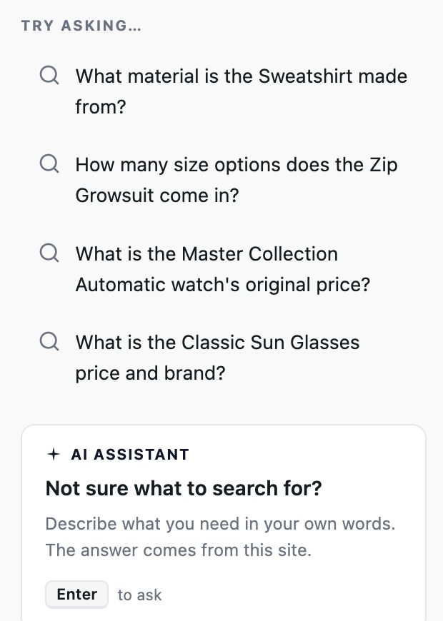 Zoomed in: the Try asking list and the AI assistant card